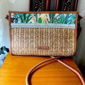 Sakroots Woven Tan and Blue Crossbody Bag